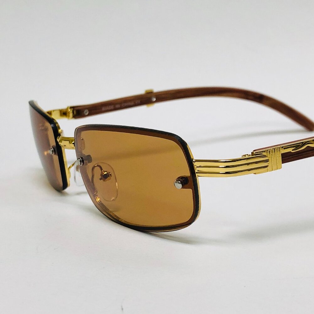 Brown Lens Men Sunglasses Square Gold Frame Hip Hop Style Buffs Migos‎ Street